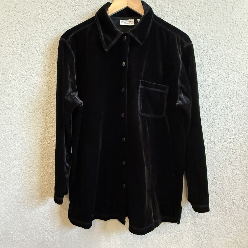 VTG Willow Bay Black Velvet Button Up Tunic Shirt Women's S (6-8)